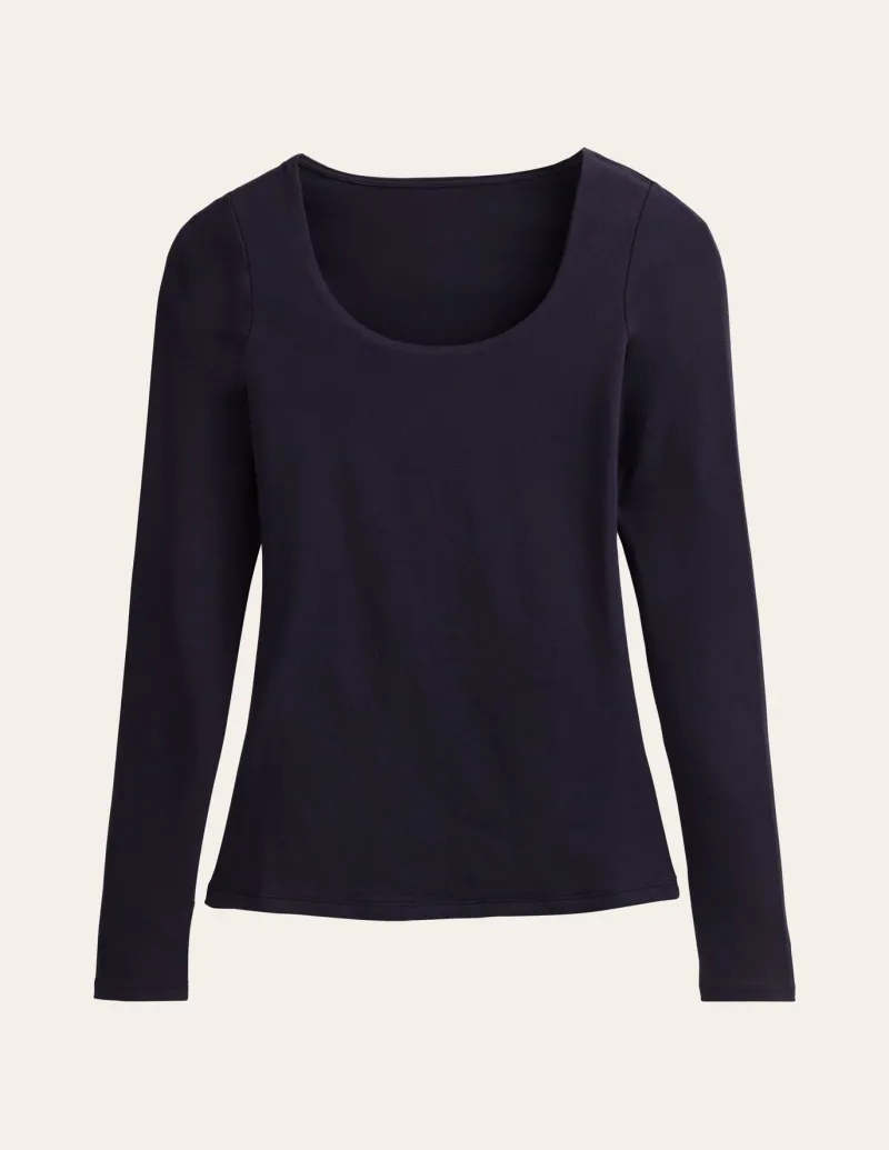 T-Shirts & Tanks | Tops & Blouses-Boden Double Layer Scoop Long Sleeve- Navy