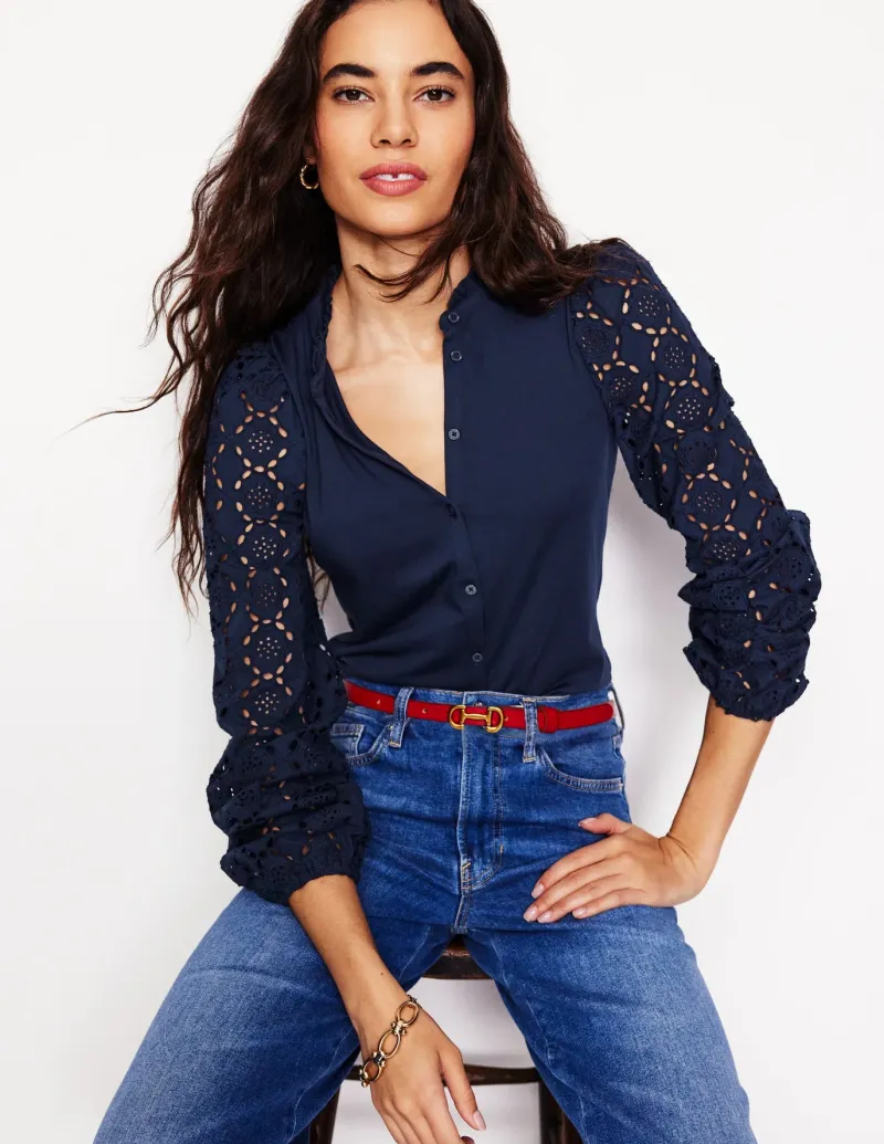T-Shirts & Tanks | Tops & Blouses-Boden Eden Broderie Blouse- Navy