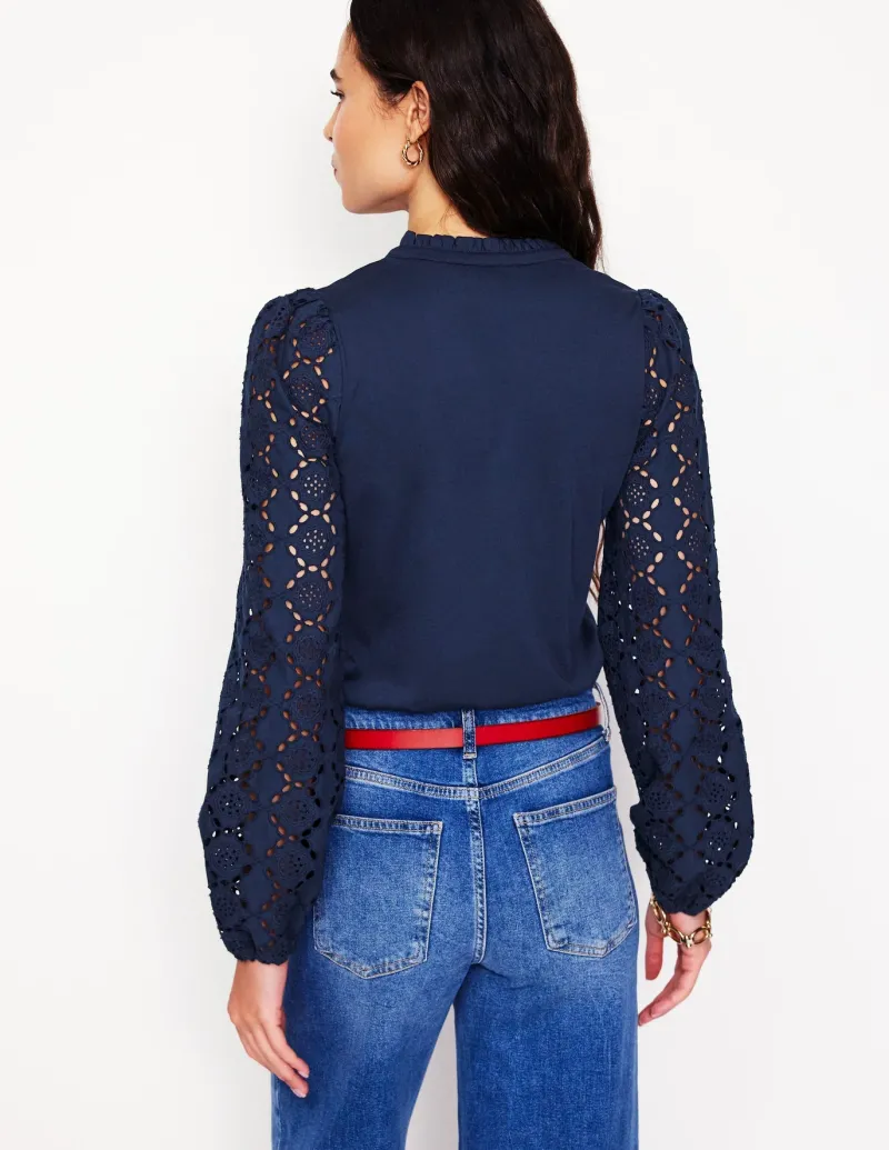 T-Shirts & Tanks | Tops & Blouses-Boden Eden Broderie Blouse- Navy
