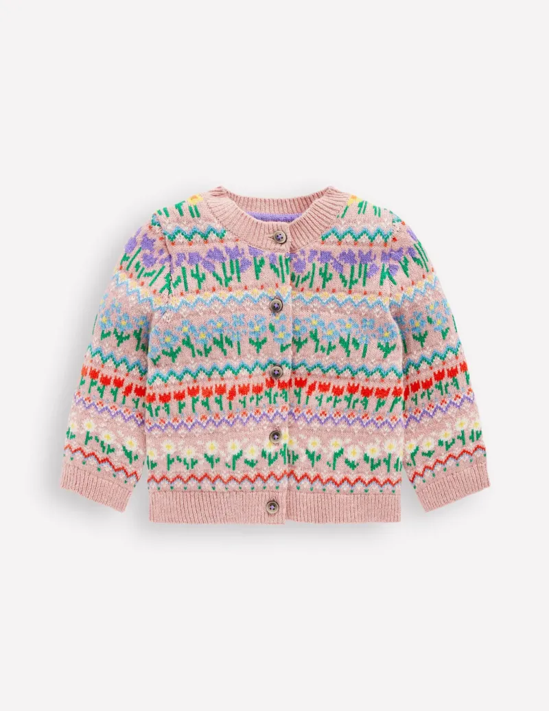 Sweaters & Cardigans-Boden Edie Fair Isle Cardigan-Bubblegum Pink Flowers BubblegumPinkFlowers