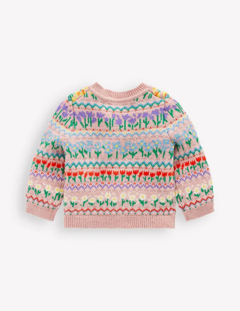 Sweaters & Cardigans-Boden Edie Fair Isle Cardigan-Bubblegum Pink Flowers BubblegumPinkFlowers