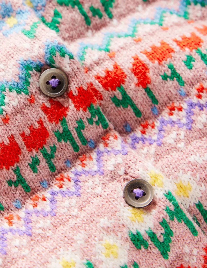 Sweaters & Cardigans-Boden Edie Fair Isle Cardigan-Bubblegum Pink Flowers BubblegumPinkFlowers