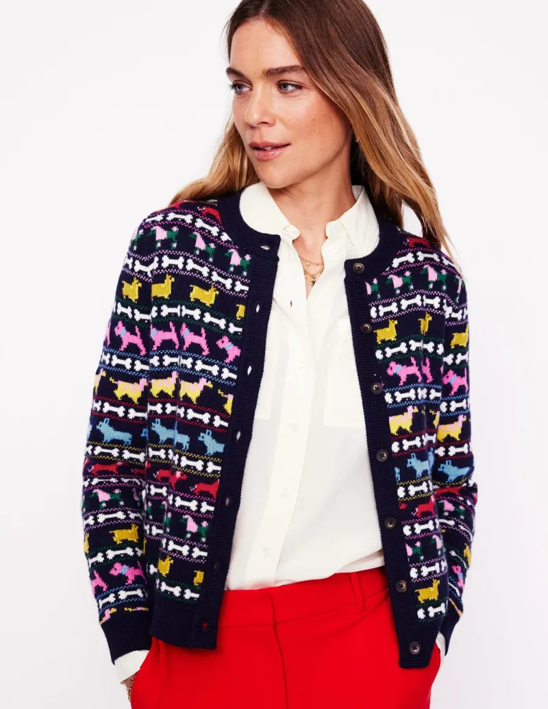 Sweaters & Cardigans-Boden Edie Fair Isle Cardigan-Navy, Dogs Navy,Dogs