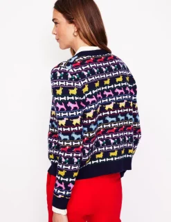 Sweaters & Cardigans-Boden Edie Fair Isle Cardigan-Navy, Dogs Navy,Dogs