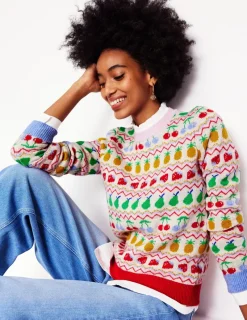 Sweaters & Cardigans-Boden Edie Fair Isle Sweater-Ecru Marl, Fruit EcruMarl,Fruit