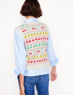 Sweaters & Cardigans-Boden Edie Fair Isle Waistcoat-Ecru Marl, Fruit EcruMarl,Fruit