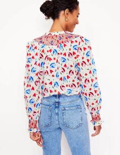 Tops & Blouses-Boden Effie Smocked Blouse-Ivory, Heart Flutter Ivory,HeartFlutter