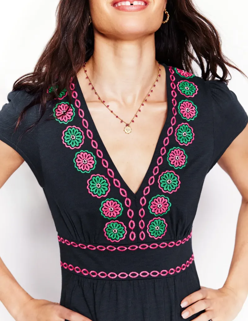 Dresses & Jumpsuits | Midi-Boden Elara Embroidered Jersey Dress- Navy