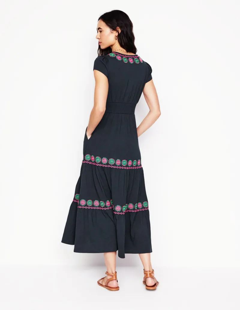 Dresses & Jumpsuits | Midi-Boden Elara Embroidered Jersey Dress- Navy
