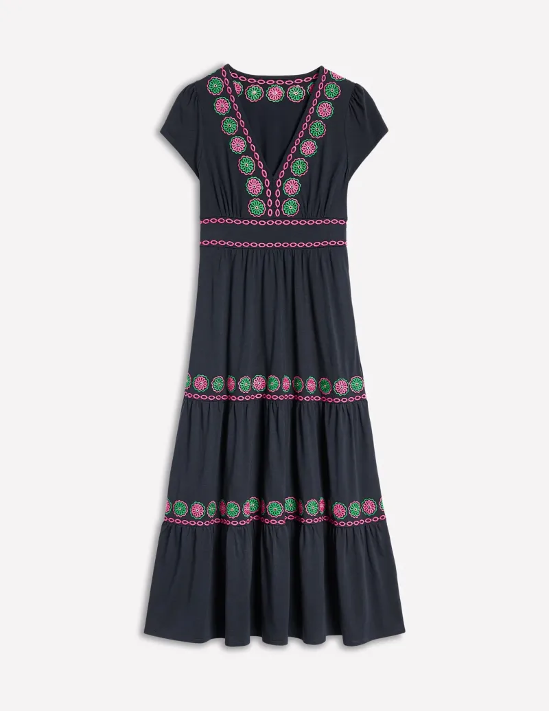 Dresses & Jumpsuits | Midi-Boden Elara Embroidered Jersey Dress- Navy