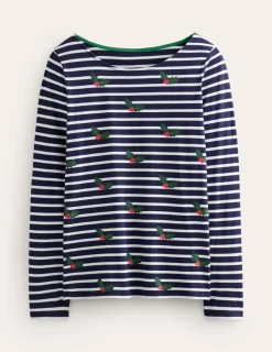 T-Shirts & Tanks | Tops & Blouses-Boden Ella Long Sleeve Breton -Navy, Holly Stripe Navy,HollyStripe