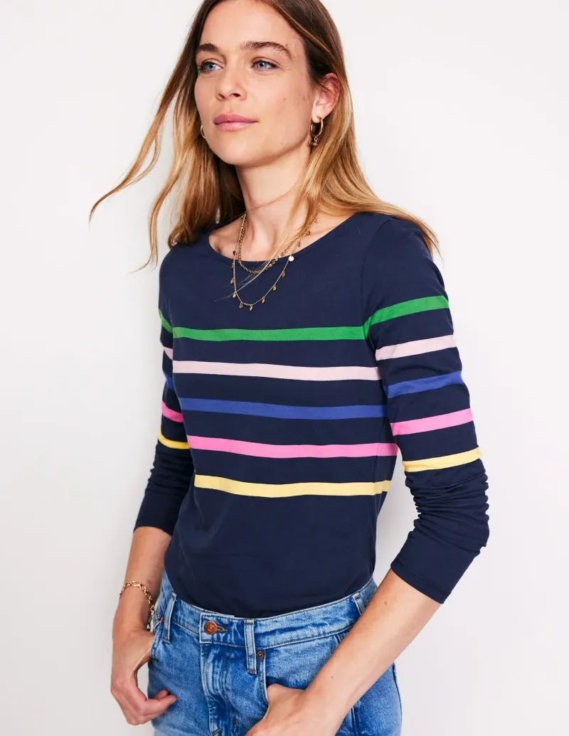 T-Shirts & Tanks | Tops & Blouses-Boden Ella Long Sleeve Breton-French Navy and Rainbow FrenchNavyandRainbow