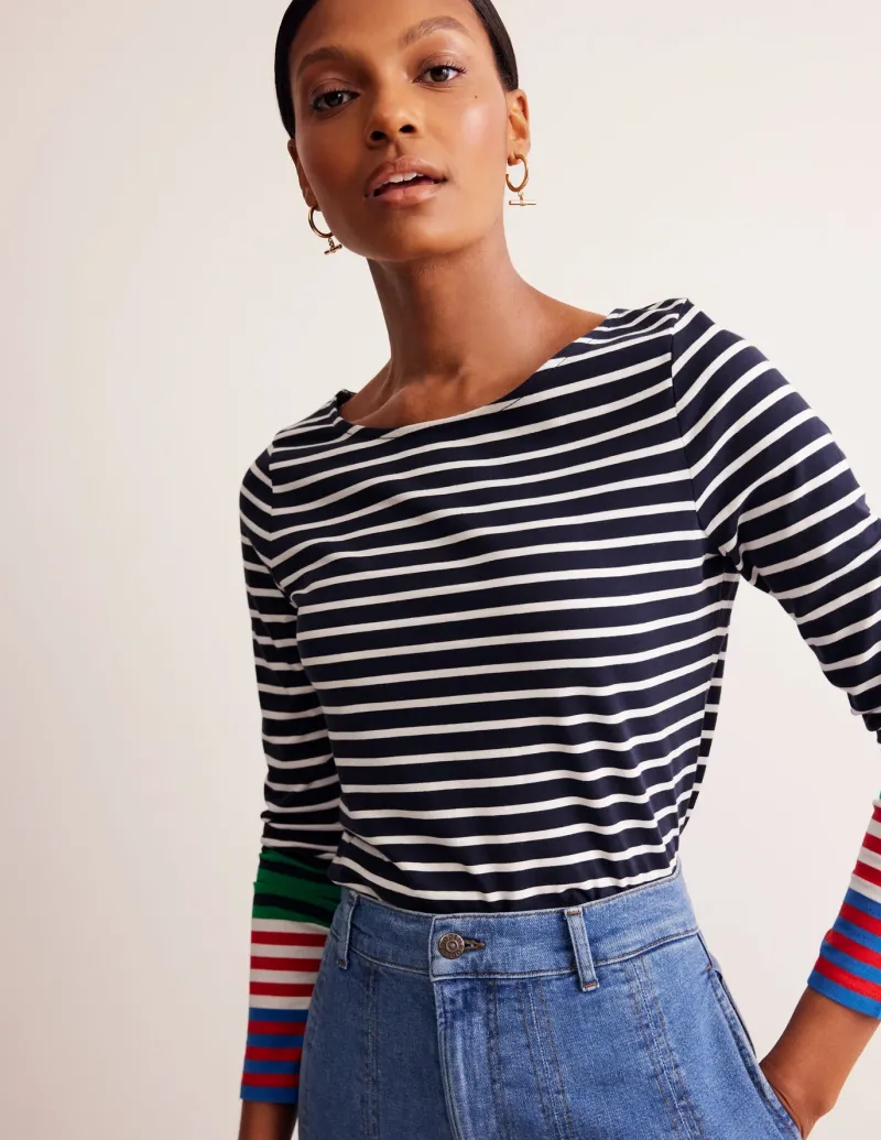 T-Shirts & Tanks | Tops & Blouses-Boden Ella Long Sleeve Breton-French Navy, Ivory Multi Cuff FrenchNavy,IvoryMultiCuff