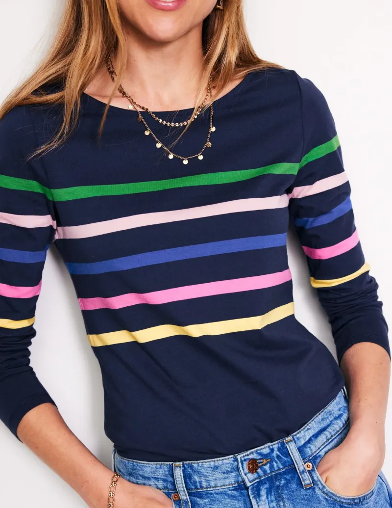T-Shirts & Tanks | Tops & Blouses-Boden Ella Long Sleeve Breton-French Navy and Rainbow FrenchNavyandRainbow