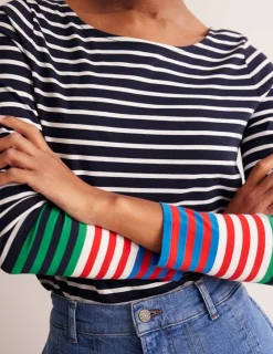 T-Shirts & Tanks | Tops & Blouses-Boden Ella Long Sleeve Breton-French Navy, Ivory Multi Cuff FrenchNavy,IvoryMultiCuff