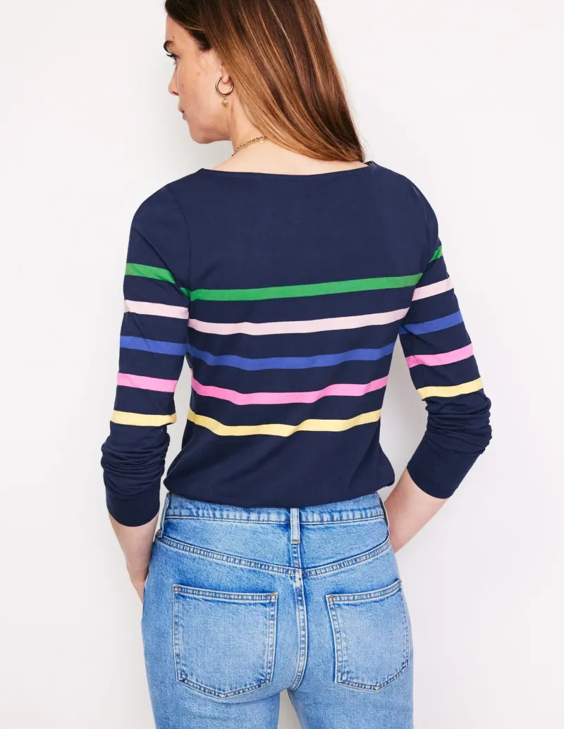 T-Shirts & Tanks | Tops & Blouses-Boden Ella Long Sleeve Breton-French Navy and Rainbow FrenchNavyandRainbow
