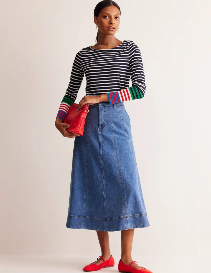 T-Shirts & Tanks | Tops & Blouses-Boden Ella Long Sleeve Breton-French Navy, Ivory Multi Cuff FrenchNavy,IvoryMultiCuff