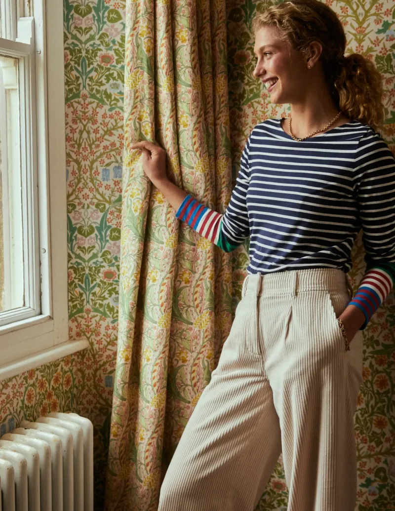 T-Shirts & Tanks | Tops & Blouses-Boden Ella Long Sleeve Breton-French Navy, Ivory Multi Cuff FrenchNavy,IvoryMultiCuff