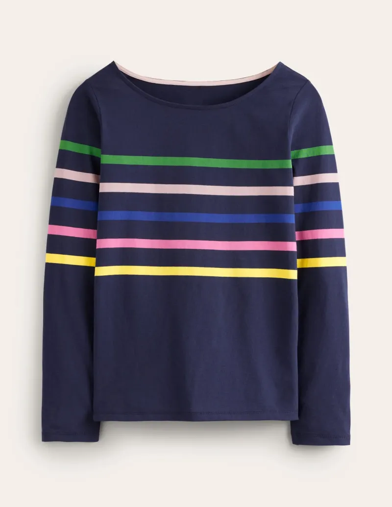 T-Shirts & Tanks | Tops & Blouses-Boden Ella Long Sleeve Breton-French Navy and Rainbow FrenchNavyandRainbow