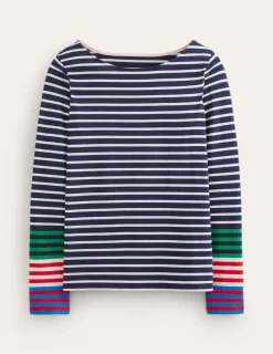 T-Shirts & Tanks | Tops & Blouses-Boden Ella Long Sleeve Breton-French Navy, Ivory Multi Cuff FrenchNavy,IvoryMultiCuff