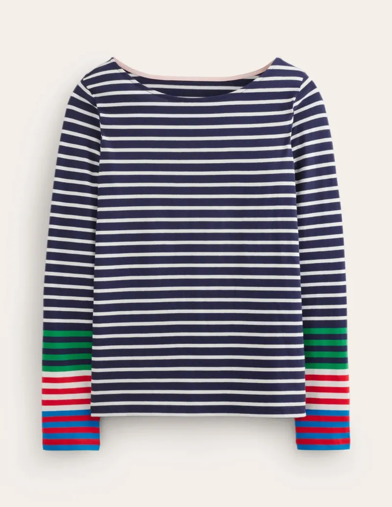 T-Shirts & Tanks | Tops & Blouses-Boden Ella Long Sleeve Breton-French Navy, Ivory Multi Cuff FrenchNavy,IvoryMultiCuff