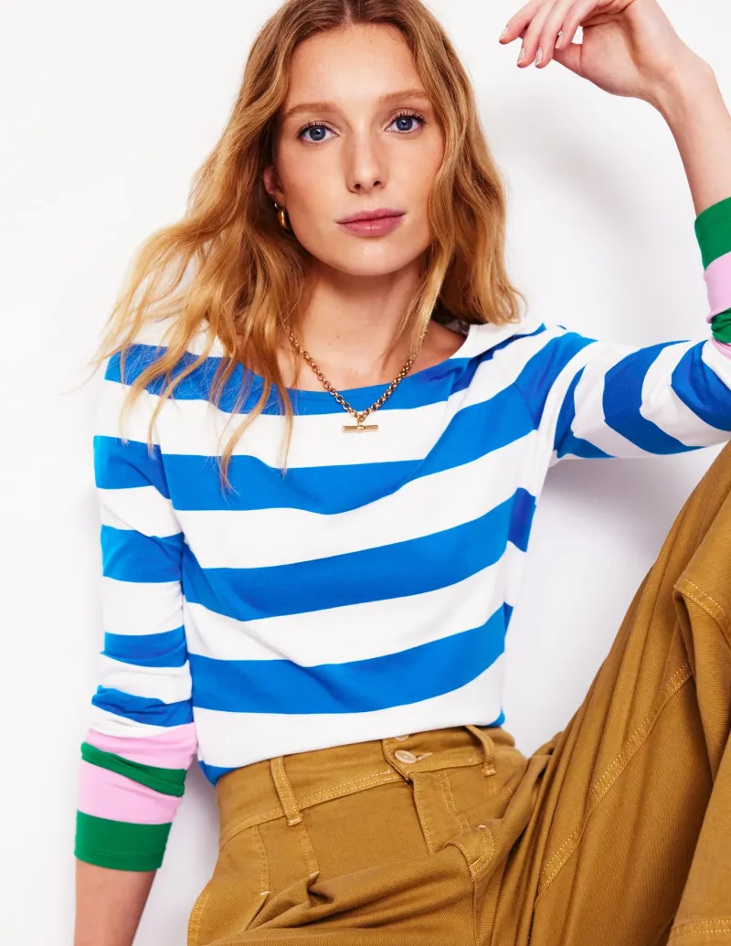T-Shirts & Tanks | Tops & Blouses-Boden Ella Long Sleeve Breton-Gallery Blue, Emerald Cuff GalleryBlue,EmeraldCuff