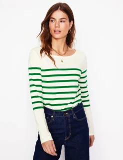 T-Shirts & Tanks | Tops & Blouses-Boden Ella Long Sleeve Breton-Ivory, Rich Emerald Ivory,RichEmerald
