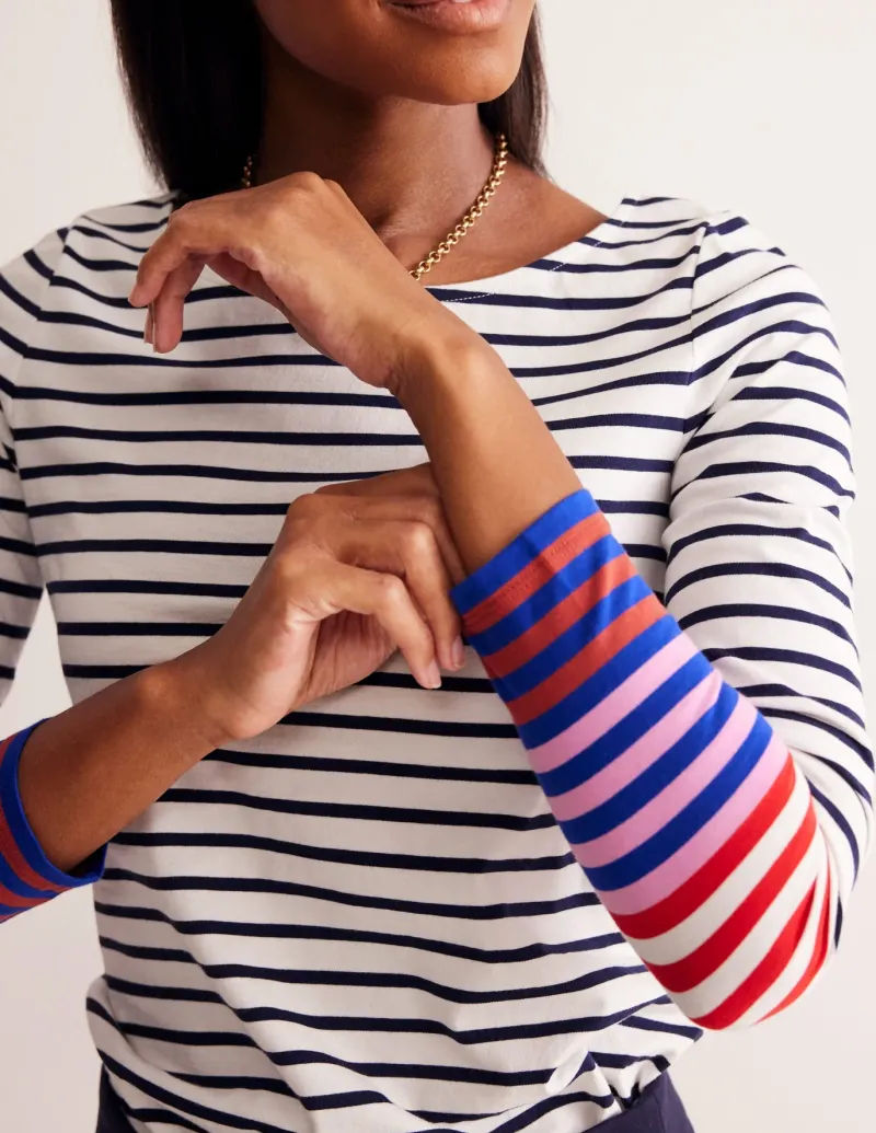 T-Shirts & Tanks | Tops & Blouses-Boden Ella Long Sleeve Breton-Ivory, French Navy Multi Cuff Ivory,FrenchNavyMultiCuff