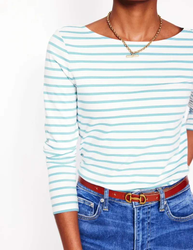 T-Shirts & Tanks | Tops & Blouses-Boden Ella Long Sleeve Breton-Ivory, Duck Egg Blue Ivory,DuckEggBlue