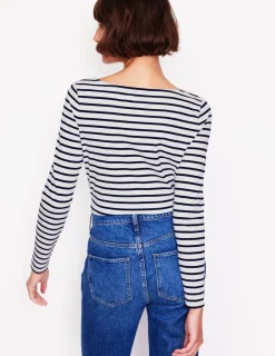 T-Shirts & Tanks | Tops & Blouses-Boden Ella Long Sleeve Breton-Ivory, Navy, Falalala Ivory,Navy,Falalala