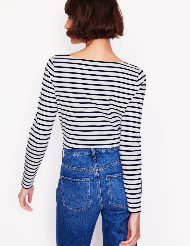 T-Shirts & Tanks | Tops & Blouses-Boden Ella Long Sleeve Breton-Ivory, Navy, Falalala Ivory,Navy,Falalala