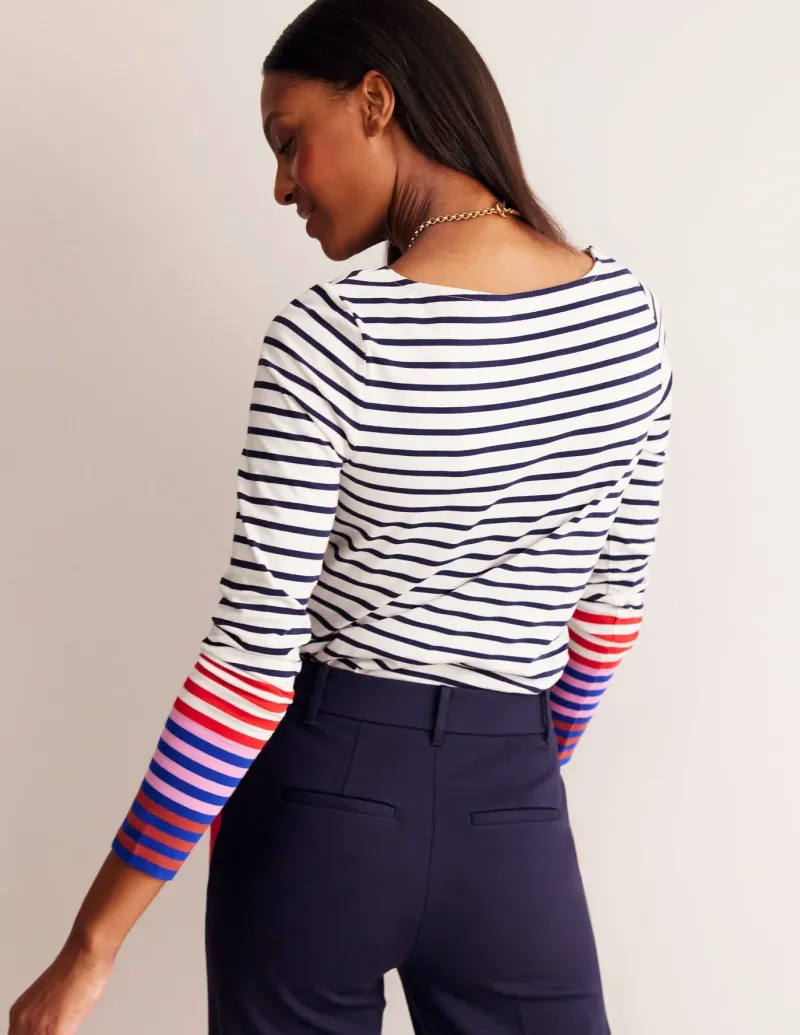 T-Shirts & Tanks | Tops & Blouses-Boden Ella Long Sleeve Breton-Ivory, French Navy Multi Cuff Ivory,FrenchNavyMultiCuff