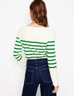 T-Shirts & Tanks | Tops & Blouses-Boden Ella Long Sleeve Breton-Ivory, Rich Emerald Ivory,RichEmerald