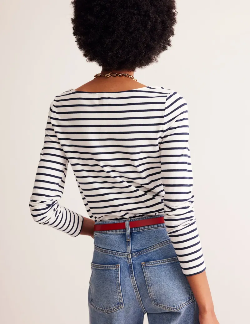 T-Shirts & Tanks | Tops & Blouses-Boden Ella Long Sleeve Breton-Ivory, Navy Ivory,Navy