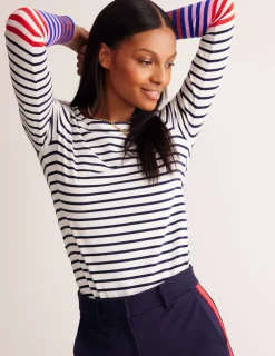 T-Shirts & Tanks | Tops & Blouses-Boden Ella Long Sleeve Breton-Ivory, French Navy Multi Cuff Ivory,FrenchNavyMultiCuff