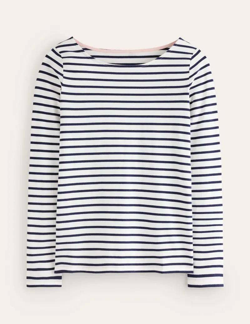T-Shirts & Tanks | Tops & Blouses-Boden Ella Long Sleeve Breton-Ivory, Navy Ivory,Navy