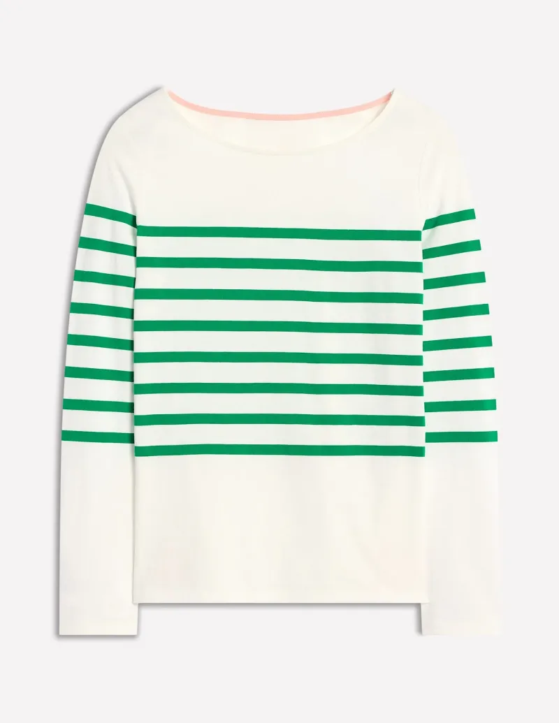 T-Shirts & Tanks | Tops & Blouses-Boden Ella Long Sleeve Breton-Ivory, Rich Emerald Ivory,RichEmerald
