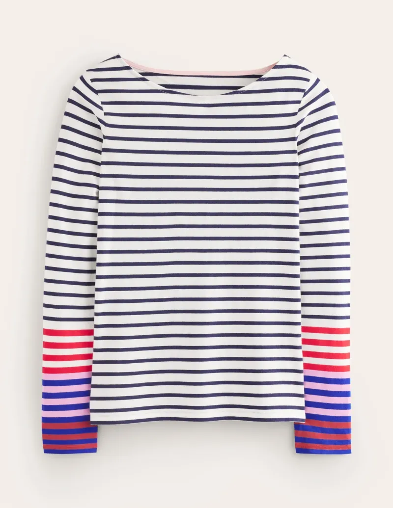 T-Shirts & Tanks | Tops & Blouses-Boden Ella Long Sleeve Breton-Ivory, French Navy Multi Cuff Ivory,FrenchNavyMultiCuff