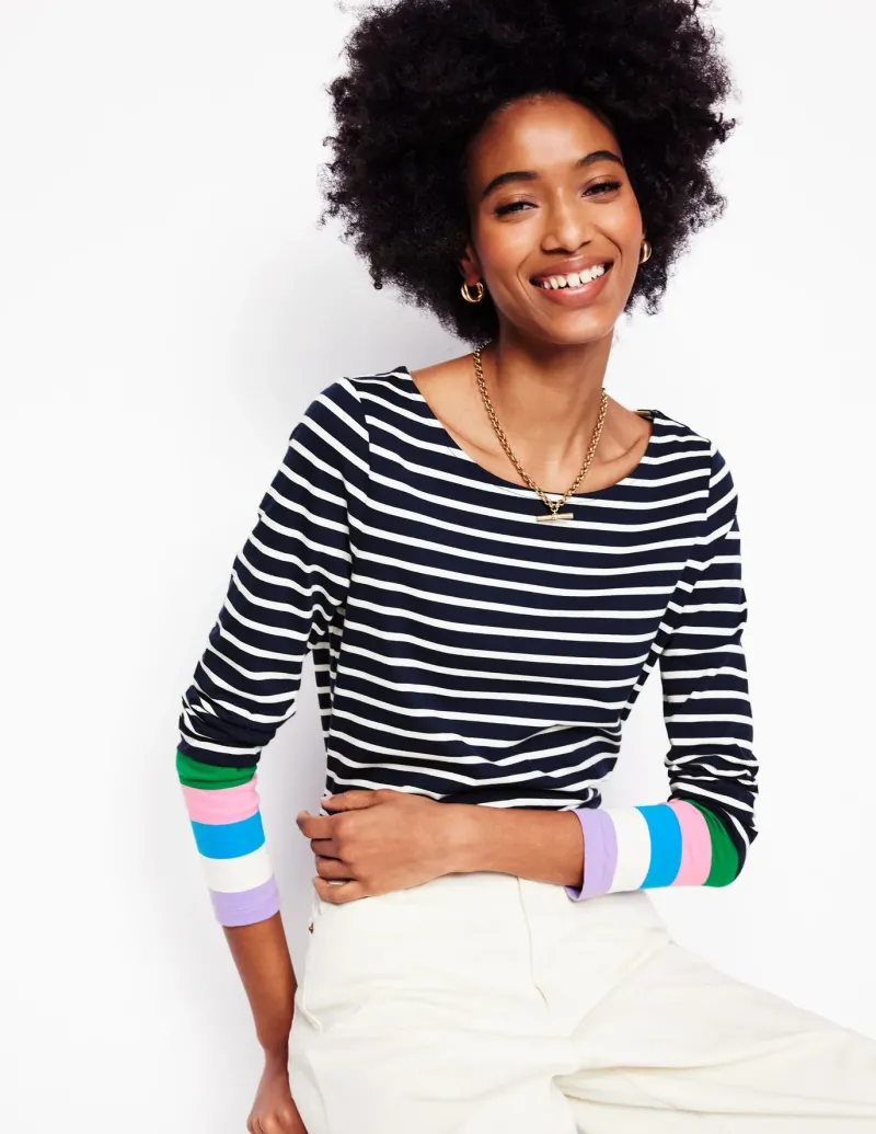 T-Shirts & Tanks | Tops & Blouses-Boden Ella Long Sleeve Breton-Navy Multi Cuff NavyMultiCuff