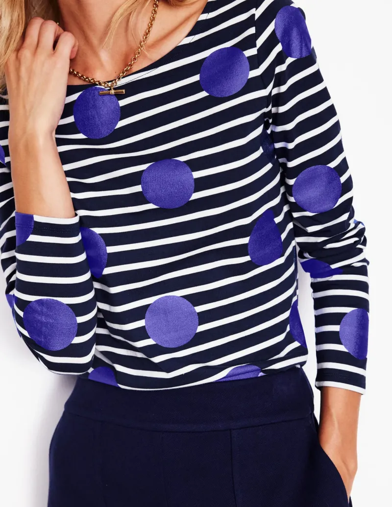 T-Shirts & Tanks | Tops & Blouses-Boden Ella Long Sleeve Breton-Navy, Ivory, Blue Spot Navy,Ivory,BlueSpot