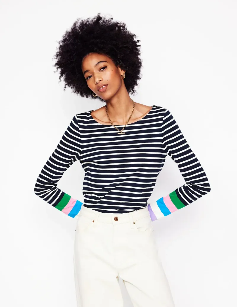T-Shirts & Tanks | Tops & Blouses-Boden Ella Long Sleeve Breton-Navy Multi Cuff NavyMultiCuff
