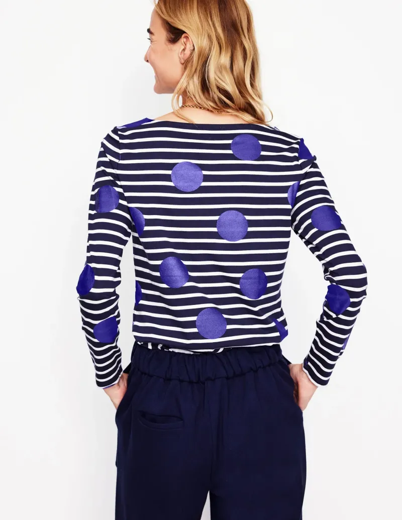 T-Shirts & Tanks | Tops & Blouses-Boden Ella Long Sleeve Breton-Navy, Ivory, Blue Spot Navy,Ivory,BlueSpot