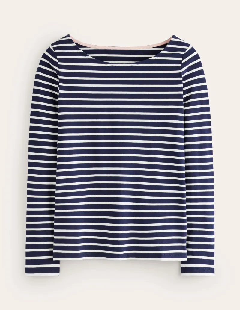 T-Shirts & Tanks | Tops & Blouses-Boden Ella Long Sleeve Breton-Navy, Ivory Navy,Ivory