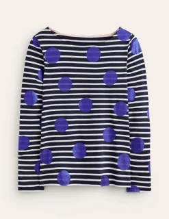 T-Shirts & Tanks | Tops & Blouses-Boden Ella Long Sleeve Breton-Navy, Ivory, Blue Spot Navy,Ivory,BlueSpot