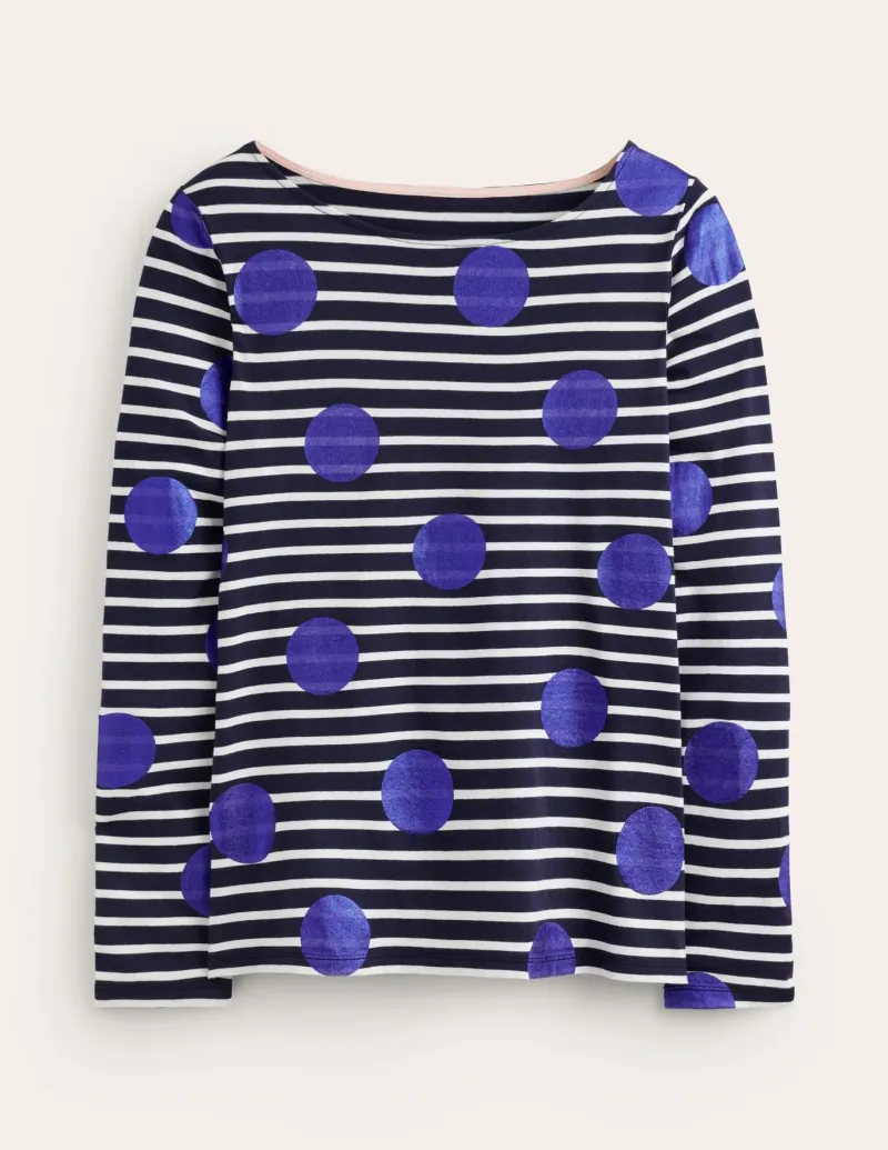 T-Shirts & Tanks | Tops & Blouses-Boden Ella Long Sleeve Breton-Navy, Ivory, Blue Spot Navy,Ivory,BlueSpot