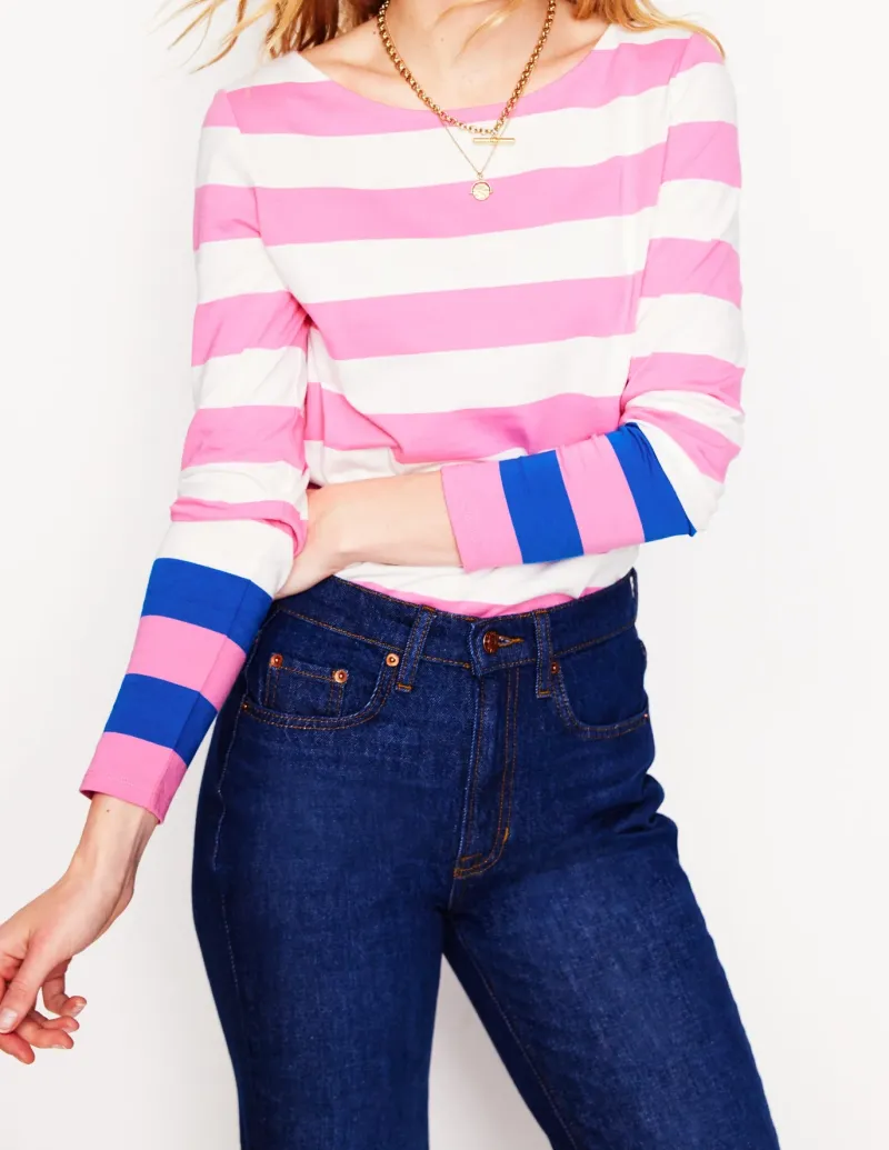 T-Shirts & Tanks | Tops & Blouses-Boden Ella Long Sleeve Breton-Pink Rose, Gallery Blue Cuff PinkRose,GalleryBlueCuff