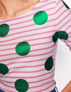 T-Shirts & Tanks | Tops & Blouses-Boden Ella Long Sleeve Breton-Pink, Ivory, Green Spot Pink,Ivory,GreenSpot