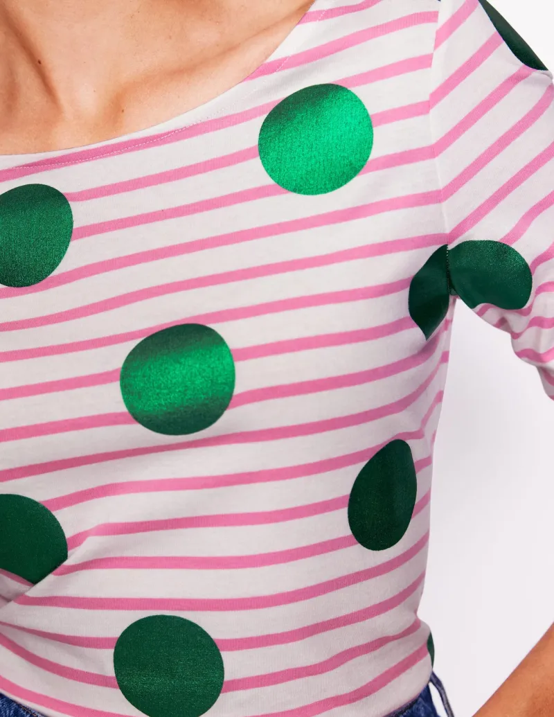 T-Shirts & Tanks | Tops & Blouses-Boden Ella Long Sleeve Breton-Pink, Ivory, Green Spot Pink,Ivory,GreenSpot
