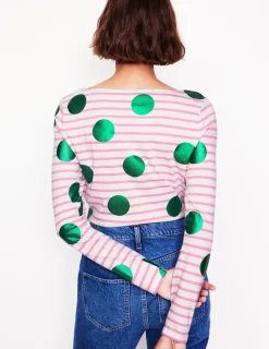 T-Shirts & Tanks | Tops & Blouses-Boden Ella Long Sleeve Breton-Pink, Ivory, Green Spot Pink,Ivory,GreenSpot