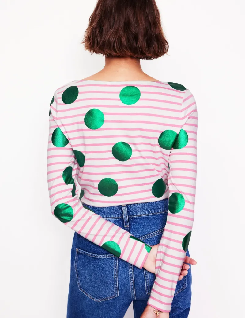T-Shirts & Tanks | Tops & Blouses-Boden Ella Long Sleeve Breton-Pink, Ivory, Green Spot Pink,Ivory,GreenSpot